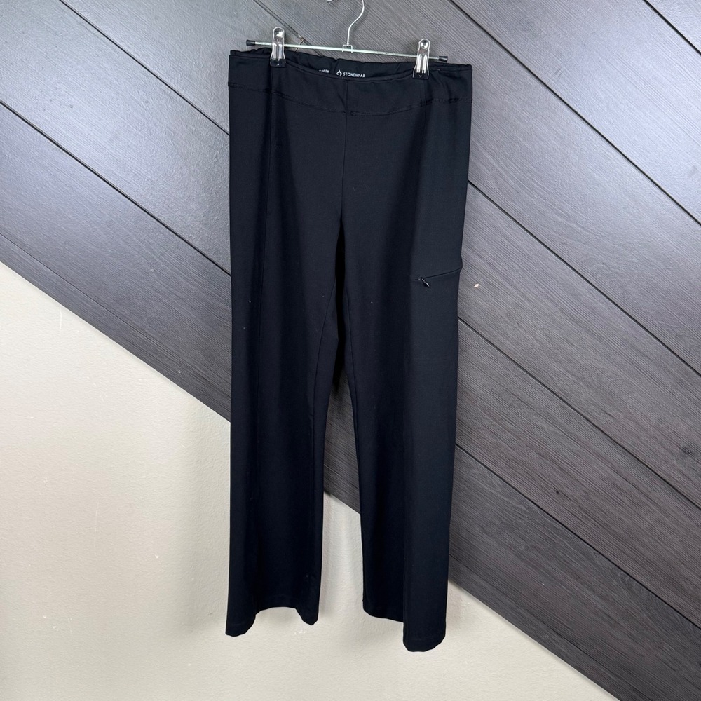 Stonewear Designs Women's Medium Petite Black Yoga Pants Zip Pocket USA